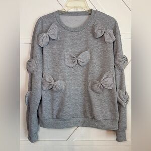 Gray Sweatshirt with Bow Accents